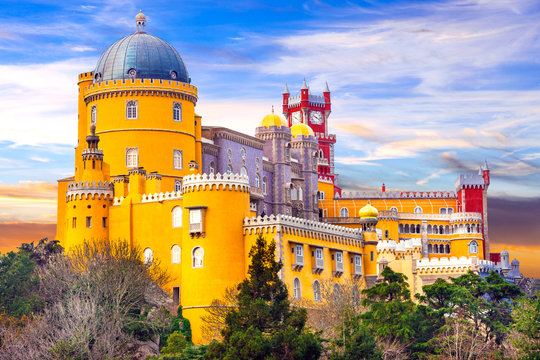 Castle from fairy tale - beautiful Pena Palace in Sintra, Portugal