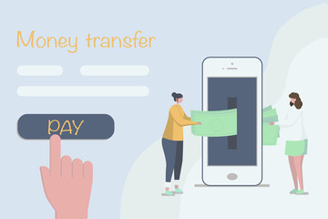 Online money transfer isometric. Flat style. Vector illustration.