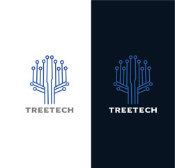 Tree Tech Logo Design Template . Abstract technology tree logo Vector organic Natural. Nature Tech Logo