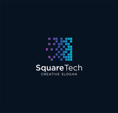 Square Digital Logo Design Vector Stock . Square Tech Logo With dark blue background. box logo mosaic pixel design