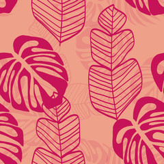 Tropical leaf floral seamless pattern
