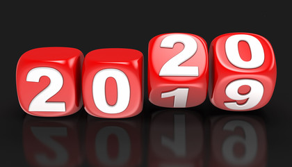 Dices with  2020. Image with clipping path.