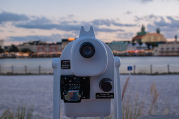 Orlando, Florida. October 11, 2019. Spyglass overlooking boardwalk at Lake Buena Vista 34.