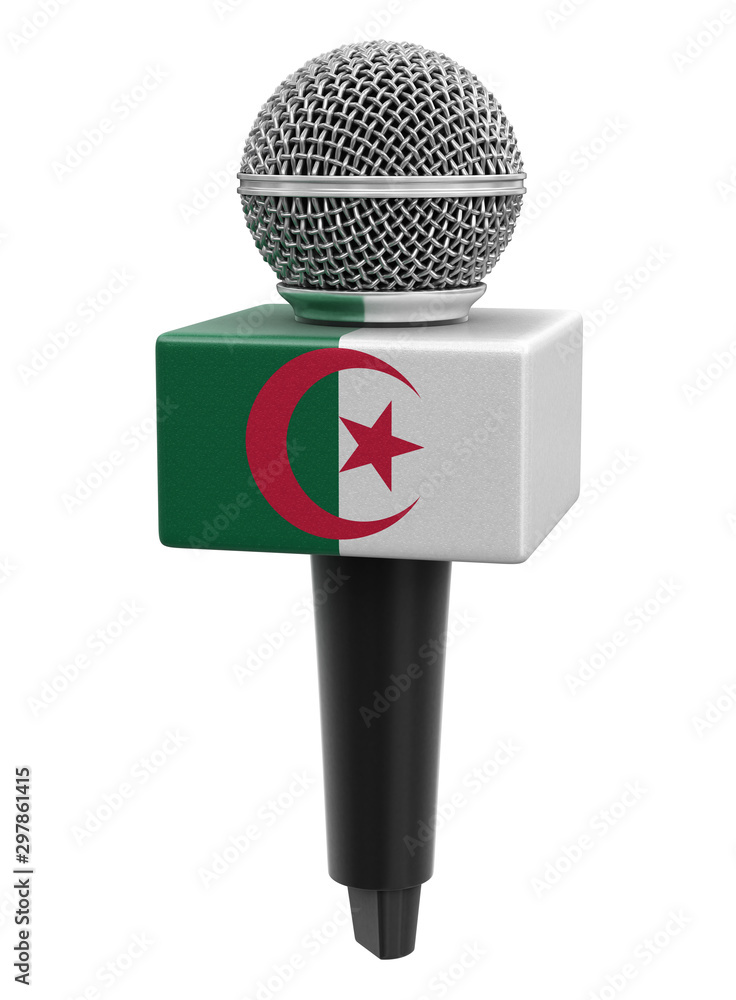 Poster microphone with algerian flag. image with clipping path
