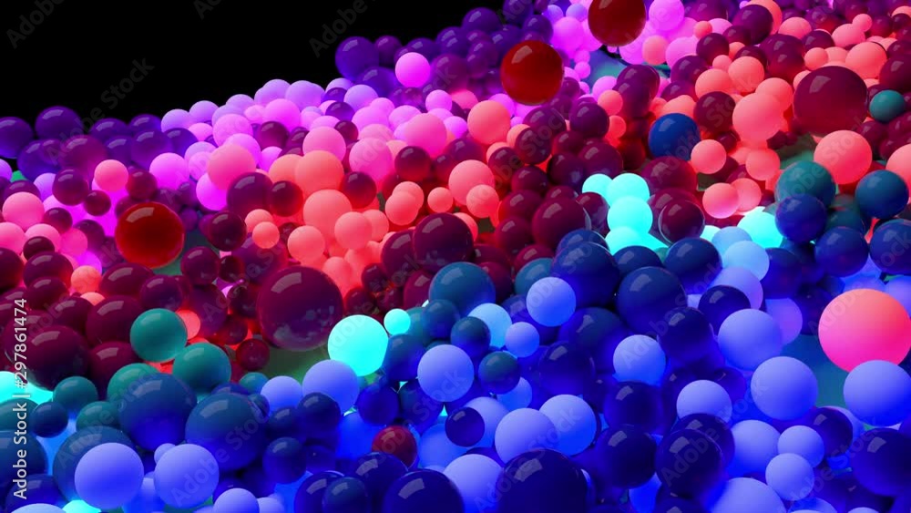 Aufkleber dark composition with colorful balls that cover the surface, some of which glow. 3d in 4k abstract b