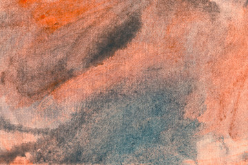 Mixed colors watercolor texture background. Hand drawn orange, gray, pale turquoise smears.