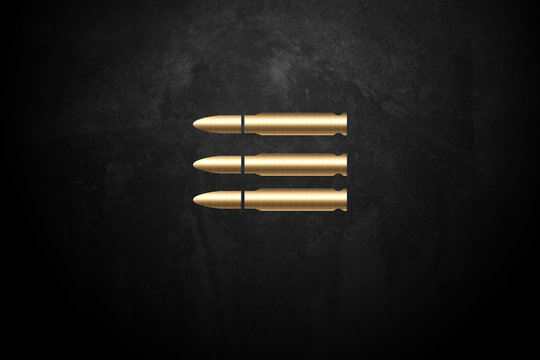 three Rifle cartridge on black background