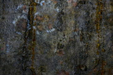 Texture. A fragment of the wall of an old wet basement covered with colorful spots of mold and...