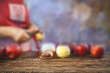 Woman hands and apples. Free space for your decoration. 