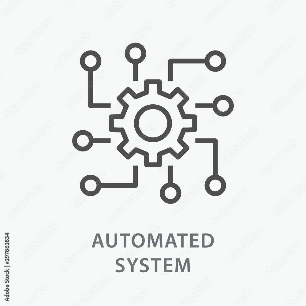 Aufkleber automated system line icon on white background.