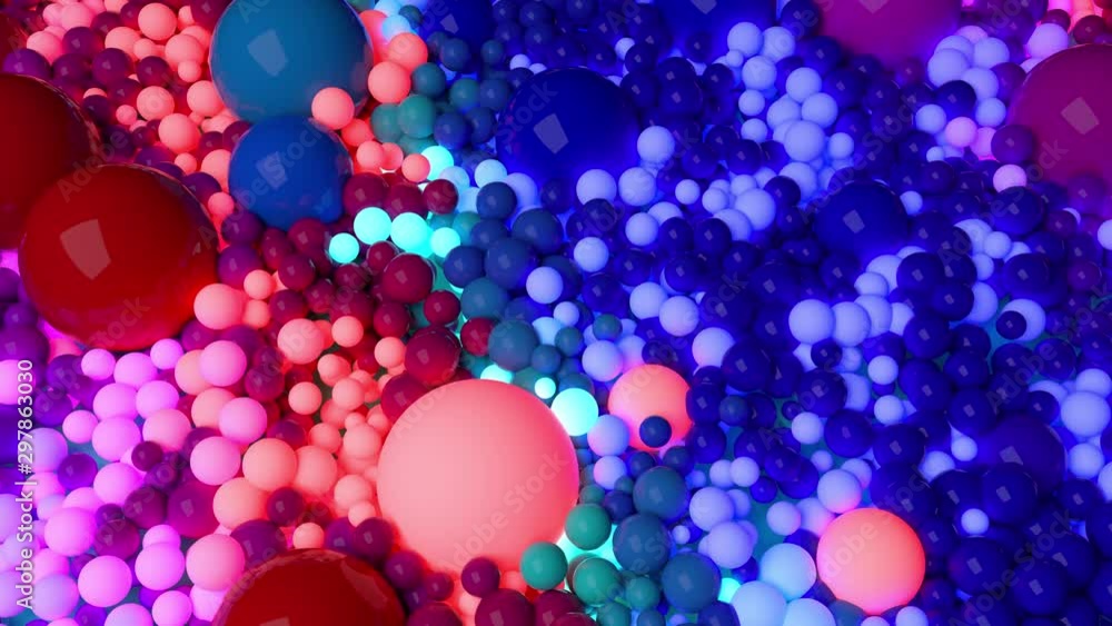 Aufkleber dark composition with colorful balls that cover the surface, some of which glow. 3d in 4k abstract b