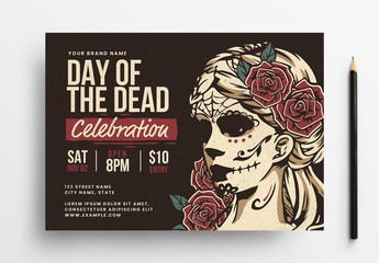 Day Of The Dead Flyer Layout with Illustrative Elements