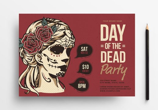Day Of The Dead Flyer Layout with Illustrative Elements