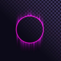 Round digital pink frame, luminous ring, glitch effect on a transparent background