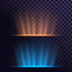 Glowing effects, abstract elements, light sources below on a transparent background