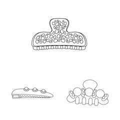 Vector illustration of hairdressing and hairclip sign. Set of hairdressing and accessories stock vector illustration.