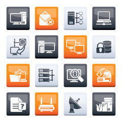 Stylized Computer Network and internet icons over color background - vector icon set