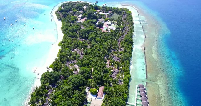 rasdhoo atoll, Stunning Scenery Of Tropical Maldives Island with water bungalows, preserved flora and underwater life