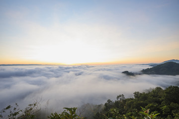 View of fog on the top of the hill.