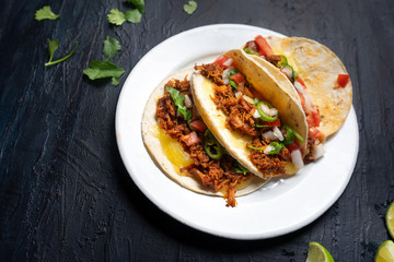 Mexican quesadillas with shredded pork also called 