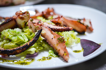 grilled octopus with fresh lemon juice & lettuce