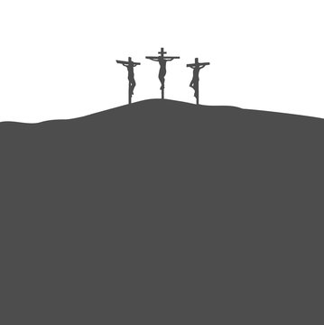 recommend clip art: Easter Crucifixion Three Crosses with Jesus in Middle Silhouette on Mountain Isolated on White Background Religious God Biblical 
