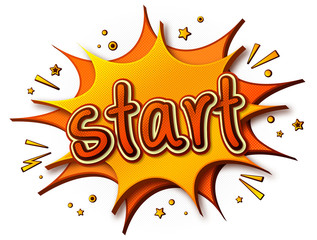 Start comic poster. Cartoonish speech bubble