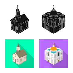 Vector illustration of temple and historic sign. Set of temple and faith stock symbol for web.