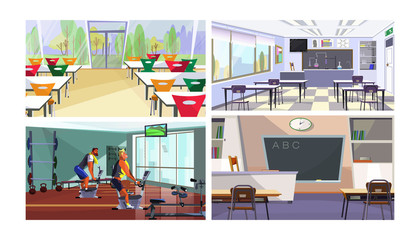 Modern school or college spaces vector illustration set