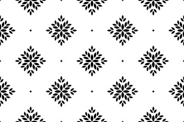 Flower geometric pattern. Seamless vector background. White and black ornament