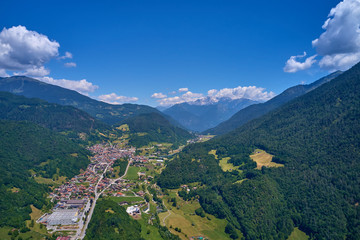 Aerial photography. Panoramic view of the Alps north of Italy. Trento Region. Great trip to the Alps.