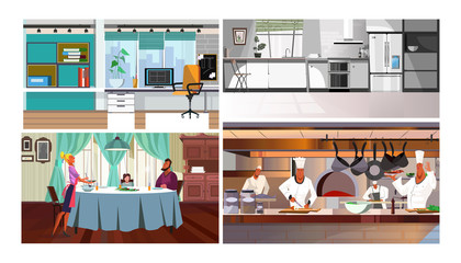 Workplaces vector illustration set