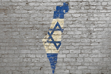 Flag map of Israel painted on brick wall