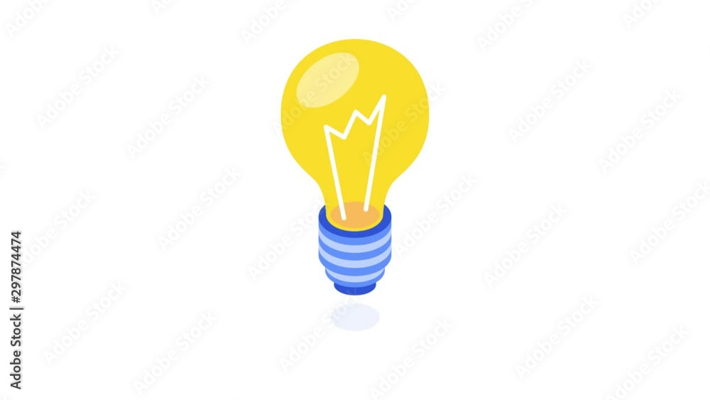 Poster light bulb. isometric loop animation on white background. 4k resolution.