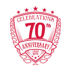 70th shield anniversary logo. 70th years logo. Vector and illustration.