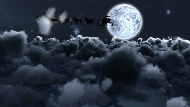Santa Claus and moon at night
