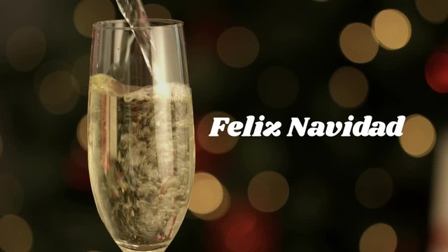 Feliz Navidad written over champagne flute