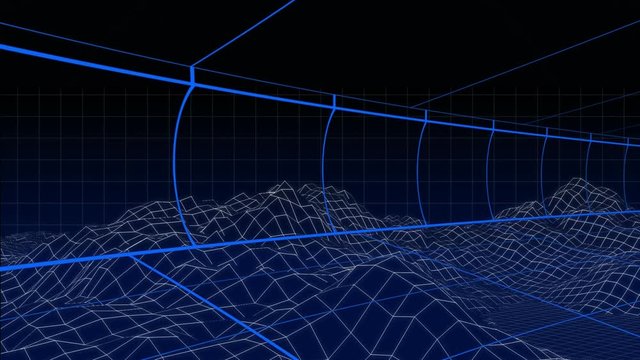 Moving grid lines on blue background