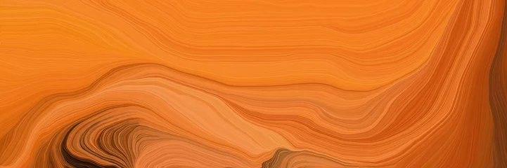 Abwaschbare Fototapete Orange orangefarbene Wellenlinien von links oben nach rechts unten. Hintergrundillustration mit bronzefarbenen, sattelbraunen und dunkelroten Farben