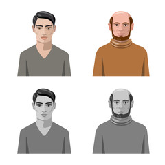 Vector illustration of hairstyle and profession sign. Set of hairstyle and character vector icon for stock.