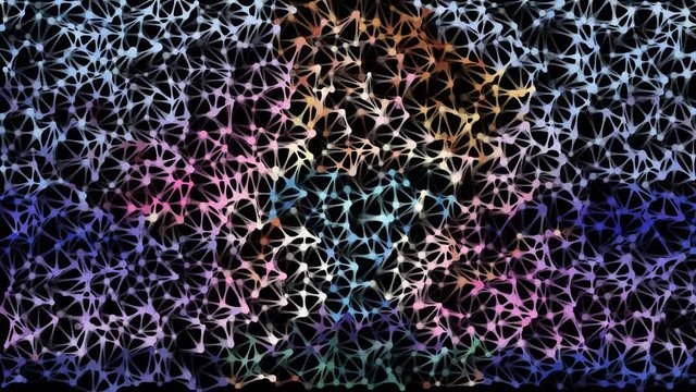 Animated moving grid pattern with colorful mesh nodes over dark background