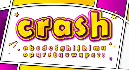 Comic font. Cartoonish alphabet on comic book page