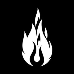 Fire Sign. Open Flame Symbol. Monochrome Icon Isolated on Black Background. Trendy Symbol for Design and Websites, Presentation or Mobile Application