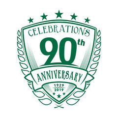 90th shield anniversary logo. 90th years logo. Vector and illustration.
