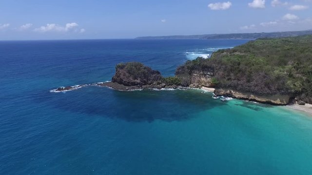 Exotic Tropical Paradise, Blue and Turquoise Sea, White Sand Beach. Sumba Island Indonesia Aerial