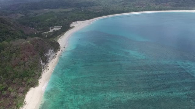 Tropical Paradise, White Sand Beach Turquoise Sea and Rainforest Panorama Aerial