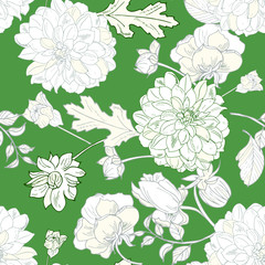 elegant floral seamless pattern. Vintage monochrome peonies, chrysanthemums on a light background. Spring; summer holidays presents and gifts wrapping paper; For textiles; packaging; fabric; wallpaper