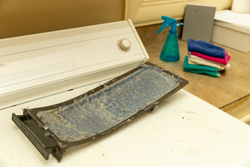 Dirty lint trap from clothes dryer