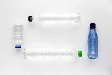 Plastic bottles to recycle. Knolling concept