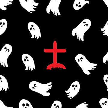 vector pattern with ghost, cloud boo. Funny ghost wallpaper for textile and fabric. Fashion halloween style. Colorful bright picture